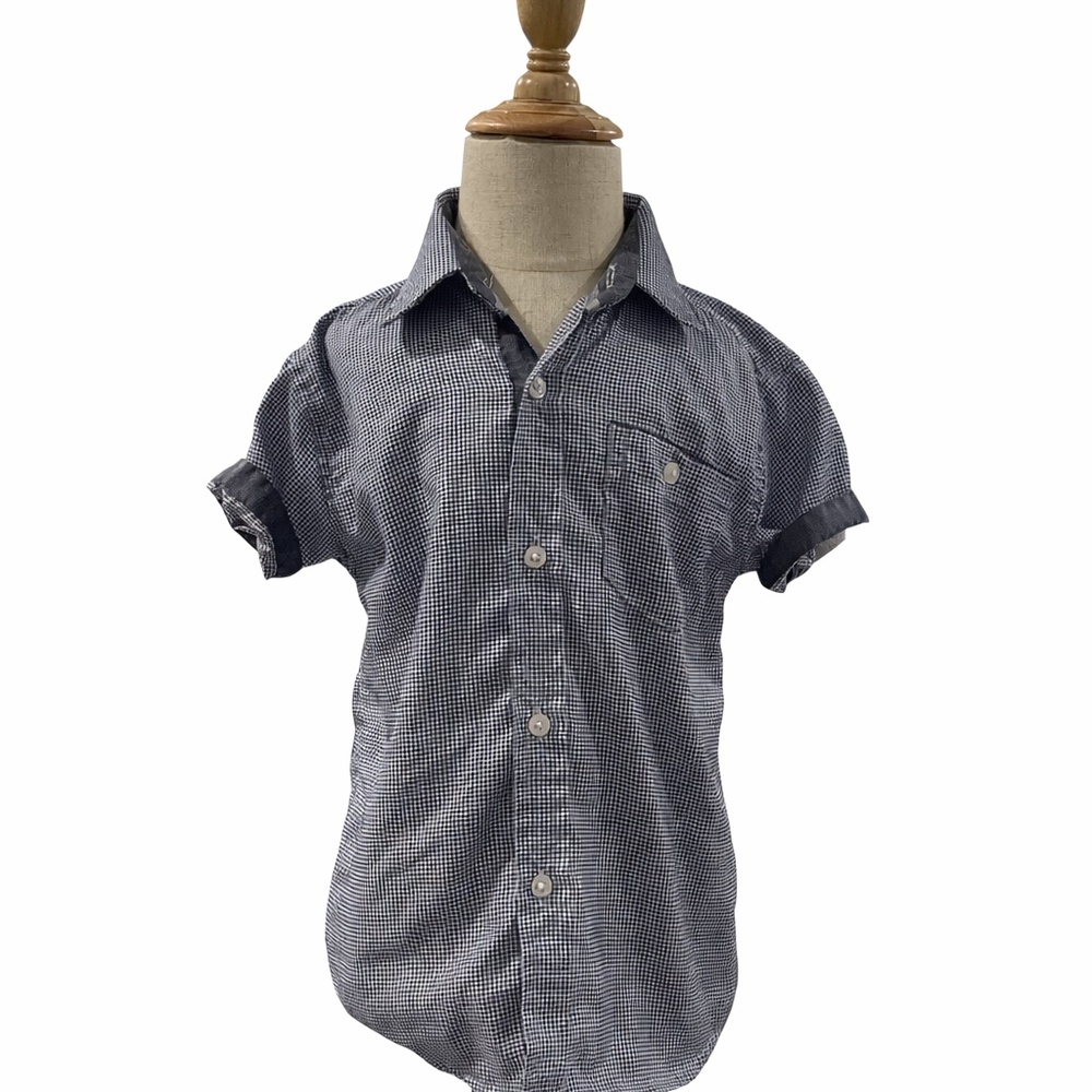 Truly Kids Boys Short Sleeve Button-Up Shirt – Size 4T – Blue & White Checkered